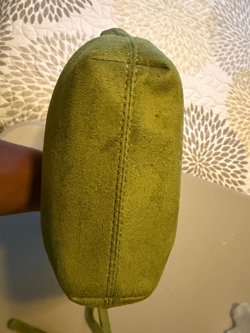 New Olive Green Mini Faux Suede Top-Handle Bucket Bag W/ strap - Picture 7 of 9